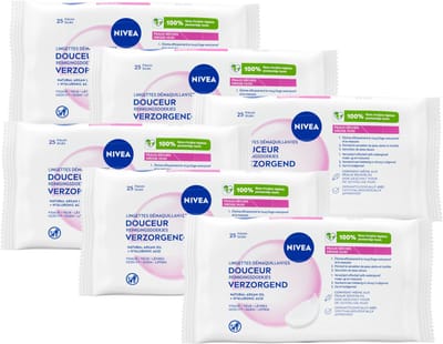 NIVEA Verzorgende Reinigingsdoekjes - Make-up Remover Doekjes - Droge huid - Amandelolie - Gezichtsreiniger - 6 x 25 stuks