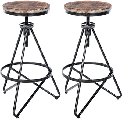 CLP Karla Set van 2 barkrukken - Hout - Industrieel design - Verstelbare zithoogte 67-81 cm - Met voetensteun - Draaibare - zilver/antiek zilver