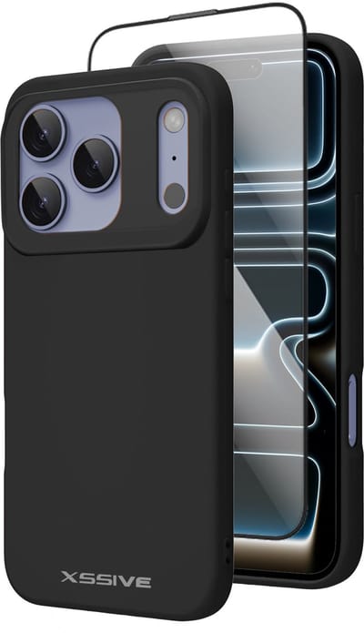 Xssive - Hoesje geschikt voor iPhone 17 Pro - Hoesje met 6D Screenprotector - Siliconen Case - Gehard Glas - Zwart