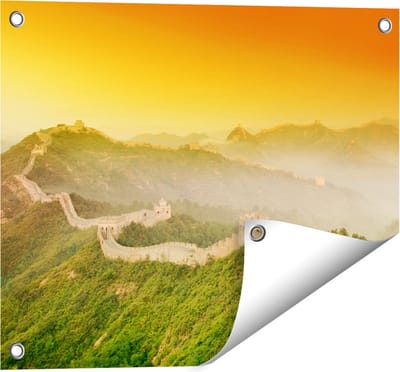 Gards Tuinposter Chinese Muur bij Zonsopgang - 50x40 cm - Tuindoek - Tuindecoratie - Wanddecoratie buiten - Tuinschilderij