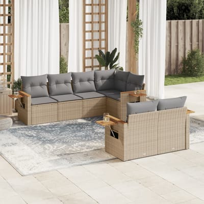 vidaXL - 7-delige - Loungeset - met - kussens - poly - rattan - beige
