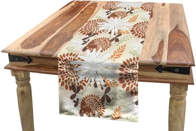 AbakuHaus Bloemen-tafelrunner – 40x180 cm – Polyester, donkeroranje & lichtgroen