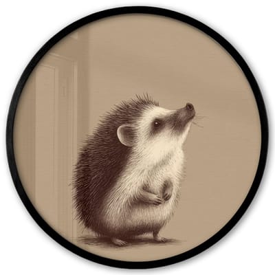 Poster in lijst Rond - Fotolijst 40x40 cm - Posters - Egel - Snuitje - Bruin - Stekels - Ronde posterlijst zwart - Decoratie - Wanddecoratie woonkamer - Muurdecoratie slaapkamer