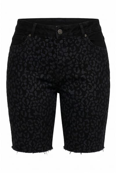 Angel of Style - Dames - Jeansshorts luipaardmotief 5-pocket gerafelde zoom - Zwart - Maat 46