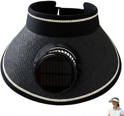 Zonhoed met Ventilator voor Dames - Zonne-energie - Breede Rand - Beschermt tegen Zon - Draagbaar voor Zomerreizen - Beige - 1 Stuk