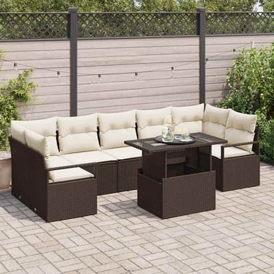 vidaXL - Tuinbank - Set - 8 - st - 7-Aantal - zitplaatsen - Bruin - en - Crème
