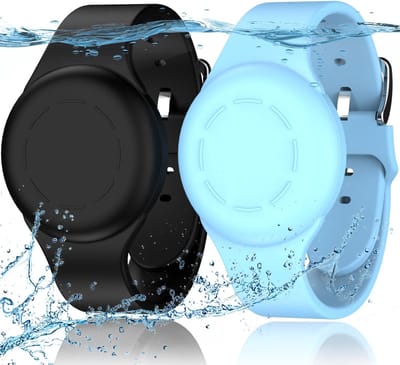 2 stuks Waterdichte for Air Tag Armbanden voor Kinderen Compatibel met Air Tag Finders met Zachte Silicone, Anti Lost GPS Item Finders Case Cover voor Kinderen, Zwart/Gloeiend Blauw