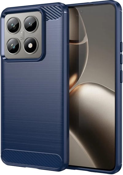 MobyDefend Hoesje - Geschikt voor Xiaomi 14T - TPU Backcover - Geborstelde Metaal & Carbon-Look - Blauw