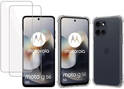 TechNow Hoesje + 2x Screenprotector geschikt voor Motorola Moto G56 Hoesje Screenprotector - Tempered Glass - Extreme Shock Case Transparant