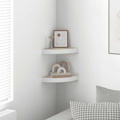 vidaXL - Hoekwandschappen - 2 - st - 25x25x3,8 - cm - MDF - eikenkleurig - en - wit