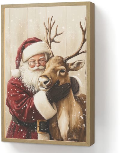 Wandlamp 40x60 cm - Oplaadbaar - Kerstman - Rendier - Sneeuw - Kleurrijk - Wandlampen binnen woonkamer - Slaapkamer lamp - Decoratieve nachtlamp - Vloerlamp draadloos