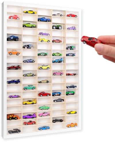 Creative Deco Wit Houten verzamelkast voor auto's - 90 verstelbare vakken | 80 x 51 x 5.5 cm |Verticale wandplank voor miniaturen | Vitrinekast Hangende verzamelkast
