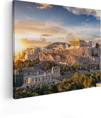 Artaza Canvas Schilderij Akropolis - 50x40 cm - Wanddecoratie Griekenland - Muurdecoratie Stad - Kamer Accessoires Zonsondergang