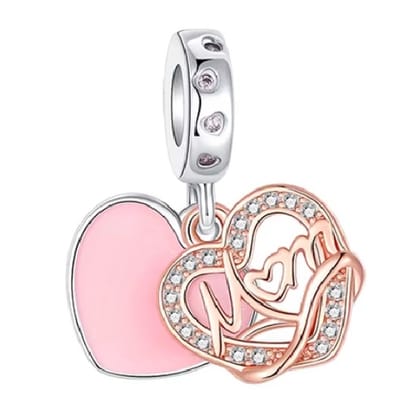 RomyStones – Mama Hart Bedel – Moeder & Kind – 925 Sterling Zilver – Voor je Bedelarmband - Kerst Cadeau