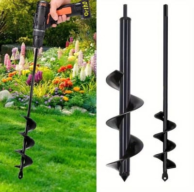 Ortho® - 2-Delige grondborenset voor boormachine - ø5x45 cm en ø10x60 cm - Bollenboor - Zwart - Eenvoudig in gebruik - Compacte handgrondboor - Set