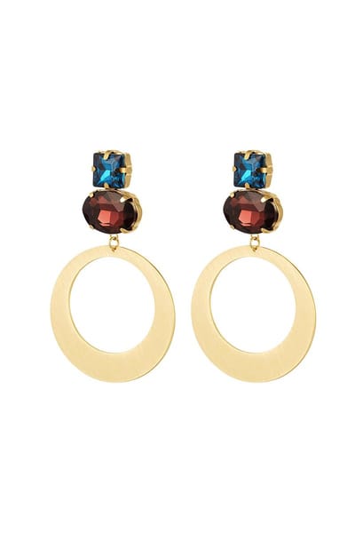 Oorbellen Statement Rond Strass - Blauw/Bruin
