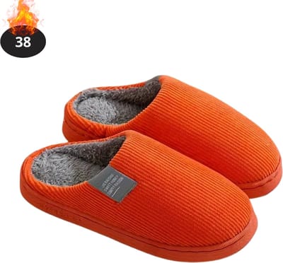 Nivard Warme Pantoffels - Sloffen - Slippers - Dames - Heren - Pluche - Maat 38 - Oranje