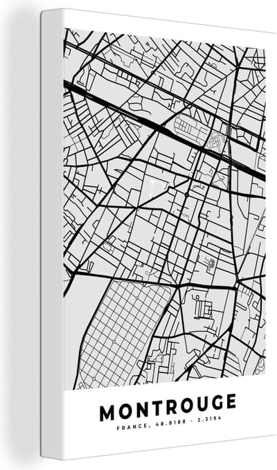 Canvas Schilderij Frankrijk – Montrouge – Stadskaart – Plattegrond – Kaart - 20x30 cm - Wanddecoratie
