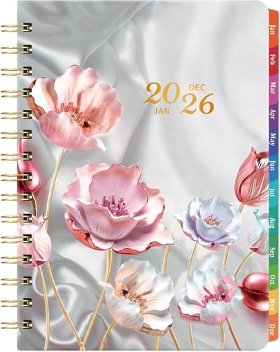 Week en Maand Planner 2024-2025 (juli 2024 - juni 2025) - Hardcover Agenda met Tabs, Achterzak en Dik Papier - Roze Bloemen Print