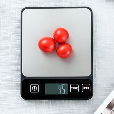 Digitale keukenweegschaal, 10 kg, zeer nauwkeurig, 1 g, elektronische keukenweegschaal, roestvrij staal, met lcd-display en tarra-functie, professionele keukenweegschaal, 6 maateenheden