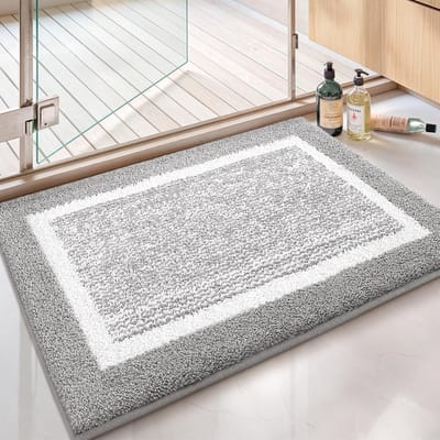 Famanu - Zachte microvezel badmat 40 x 60 cm, antislip en waterabsorberend, grijs