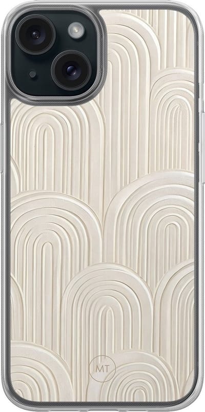 Hybride hoesje geschikt voor iPhone 13 - Modern waves - Extra bescherming - Luxe beschermhoes - TPU case - Transparant, Beige - Mooie Telefoonhoesjes