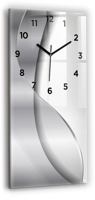 Wallfluent Wandklok - Zilveren abstractie Stijlvolle Klok - 30 cm x 60 cm - Wit Wandklok - Zwarte Handen - Wandklok Met Cijfers - Stille Wandklok Slaapkamer - Rechthoekige Glas Klok - Industrieel Wandklok - Stijlvolle Klok