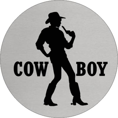 CombiCraft Aluminium deurbordje 'Heren (Cowboy) toiletbordje' Ø75 mm met 3M-tape