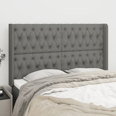 vidaXL - Hoofdbord - met - randen - 147x16x118/128 - cm - stof - donkergrijs