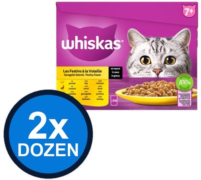 2x Whiskas - 7+ Pouch Senior Saus Gevogelte Selectie Multipack (24x85g) - Kattenvoer Natvoer - 2.04 kg