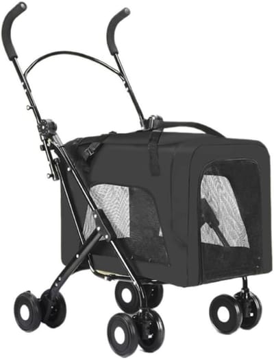 Huisdier Kinderwagen - Hondenbuggy Kattenwagen - Comfortabel Vervoer - Afneembare Mand - 50x56x96cm - Zwart