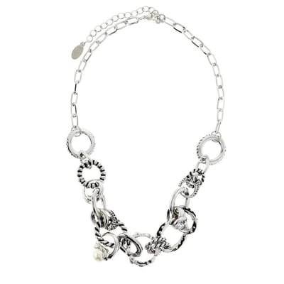 Behave - Klassieke tonnetjes ketting zilver-kleur met bruin/gouden kristallen 40 cm (+6 cm verlengketting)