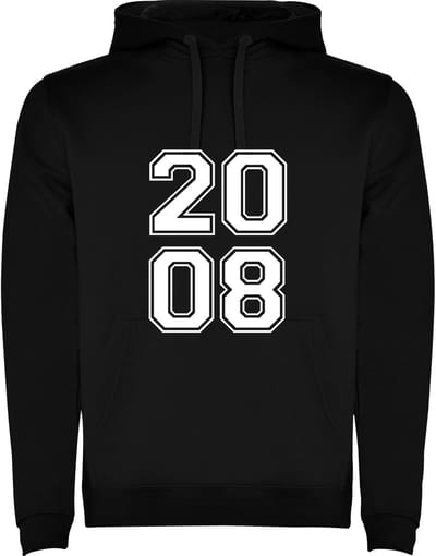 Zwarte Hoodie Varsity College Cijfers 2008 - Cijfers Wit - Opvallend Stoer - Mooi Maat M