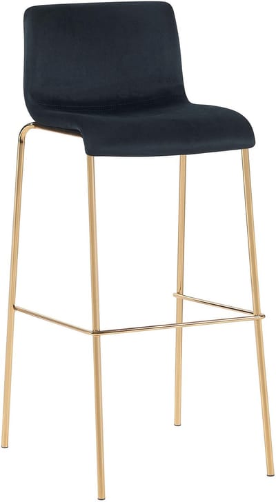 CLP Hoover Barkruk - met rugleuning - en voetensteun - met metalen frame in goudkleurige look - velvet - fluweel - zwart/goud