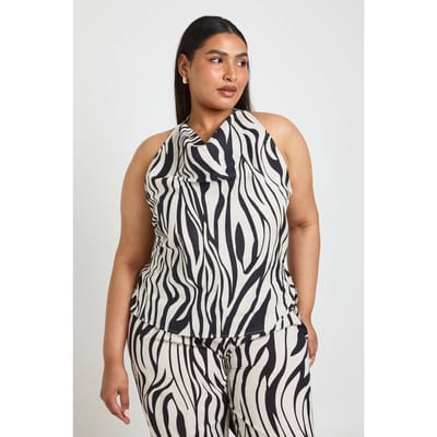 boohoo Dames Plus Zebra Linnen Cowl Neck Top | Zebraprint | Maat: 44