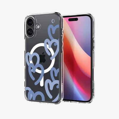 Spigen Ultra Hybrid MagFit - Hoesje Geschikt voor Apple iPhone 16 - Compatibel met MagSafe - Back Cover Hearts Denim
