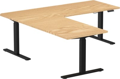 Zit sta bureau elektrisch verstelbaar hoekbureau | 180x160x70 cm | frame zwart - blad licht eiken | Memory bediening
