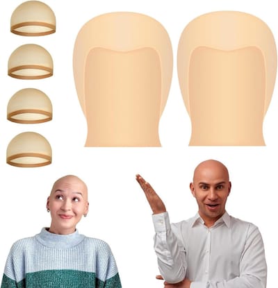 2 Stuks Latex Kaal Hoofden en 4 Stuks Pruik Caps voor Kostuums en Cosplay Make-up voor Halloween en Feestjes voor Volwassenen