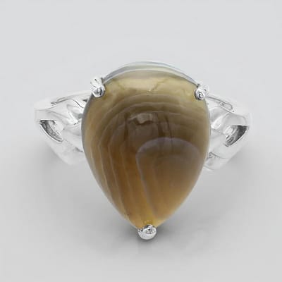 Cavill - Zilveren Ring 925 Sterling Zilver met 6,01 ct Peervormige Botswana Agaat - Bohemien Sieraad - Natuurlijke Edelsteen - Maat 17