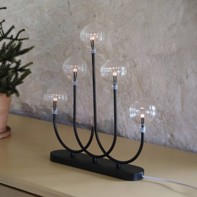 Markslöjd Kandelaar Enys, zwart/transparant, ijzer/glas, 5-lamps, E5