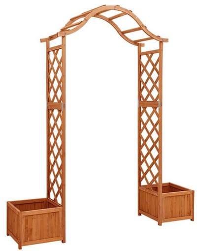 Plantenbak met klimrek - Bloembak - Weerbestendig - Met trellis - Buiten - Hout - Plantenrek - Natuurlijk