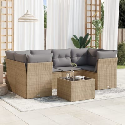 vidaXL - 7-delige - Loungeset - met - kussens - poly - rattan - beige