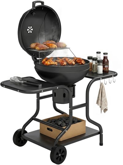 Outsunny Ronde barbecue-Metaal, Kunststof-129L x 63,5B x 106,5H cm-Zwart