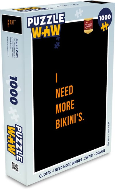 Puzzel Quotes - I need more bikini's - Zwart - Oranje - Legpuzzel - Puzzel 1000 stukjes volwassenen