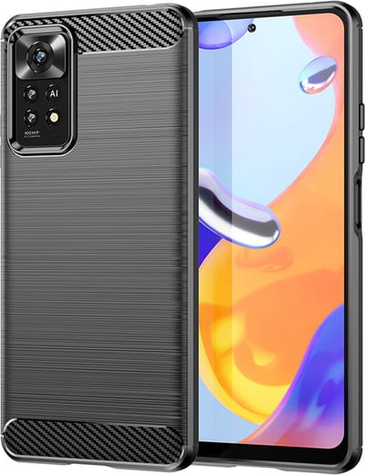 MobyDefend Hoesje - Geschikt voor Xiaomi Redmi Note 12 Pro 4G - TPU Backcover - Geborstelde Metaal & Carbon-Look - Zwart