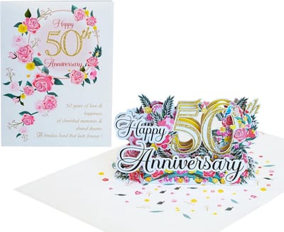 3D Pop-Up Verjaardagskaart 50 Jaar Jubileum - Valentijns-, Moederdag & Bedankkaart (15x20 cm)