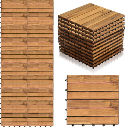 Terrastegels 6㎡ - 30x30 cm - 66 stuks Vlondertegels - 6 stuks per Terrastegels - Acacia Houten - Balkon, Terras of Vlonder - Tuintegels, Terrasplanken - Kliktegels, Buiten tegels - Snelle Montage - Acaciahout - Bruin - Houttegel Houttegel