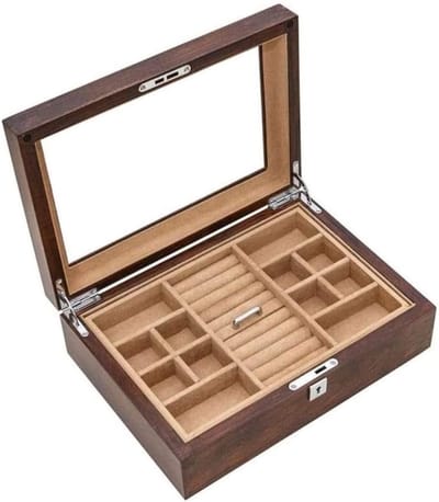 Sieradendoos - Juwelendoosje Opbergkist - Sieraden Organiseren - Met Slot en Sleutel - 30x22x10 cm - Houtkleur