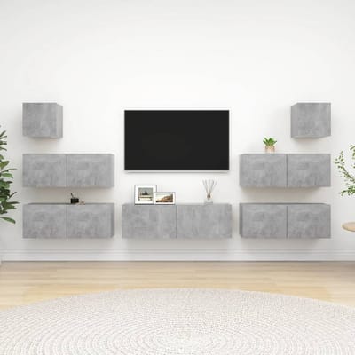vidaXL - 7-delige - Tv-meubelset - bewerkt - hout - betongrijs