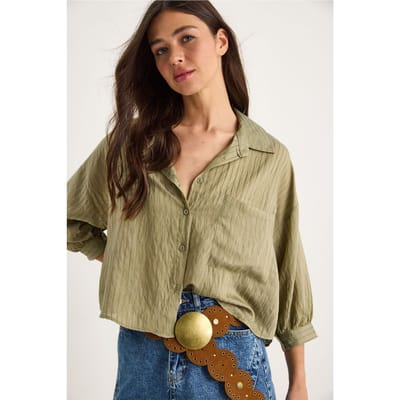 Gestructureerde Gestreepte Cropped Shirt met Knopen en Zak